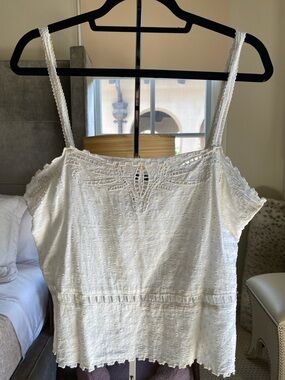 The Kooples Cream Eyelet Lace Trim Crop Top